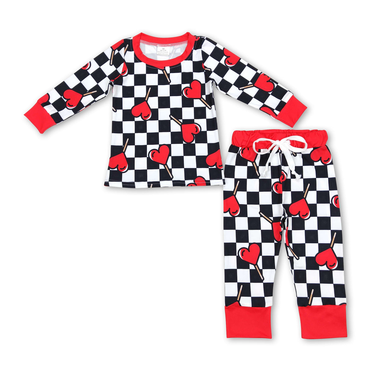 Red heart lollipop baby kids valentines pajamas