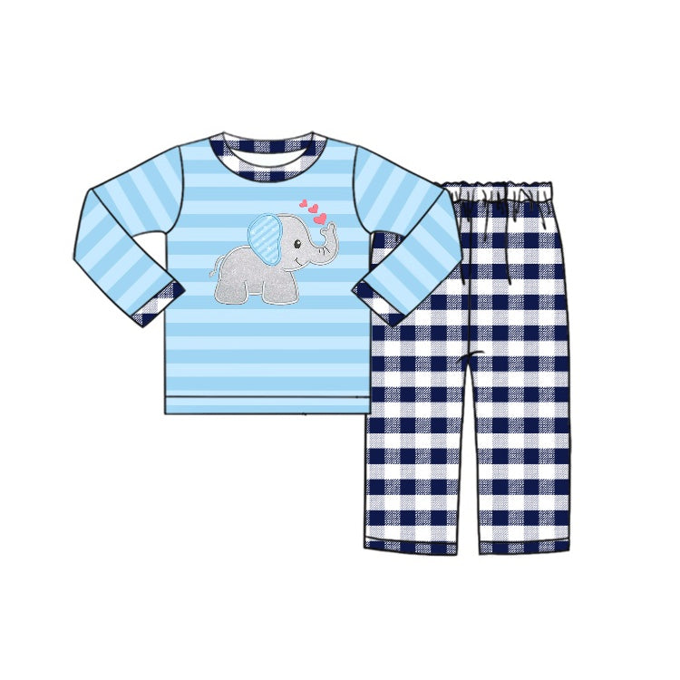 Elephant heart top plaid pants kids boys clothes