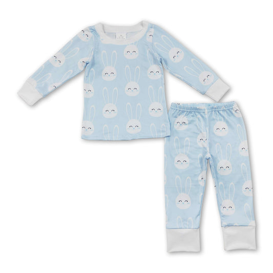 Light blue bunny kids boys easter pajamas