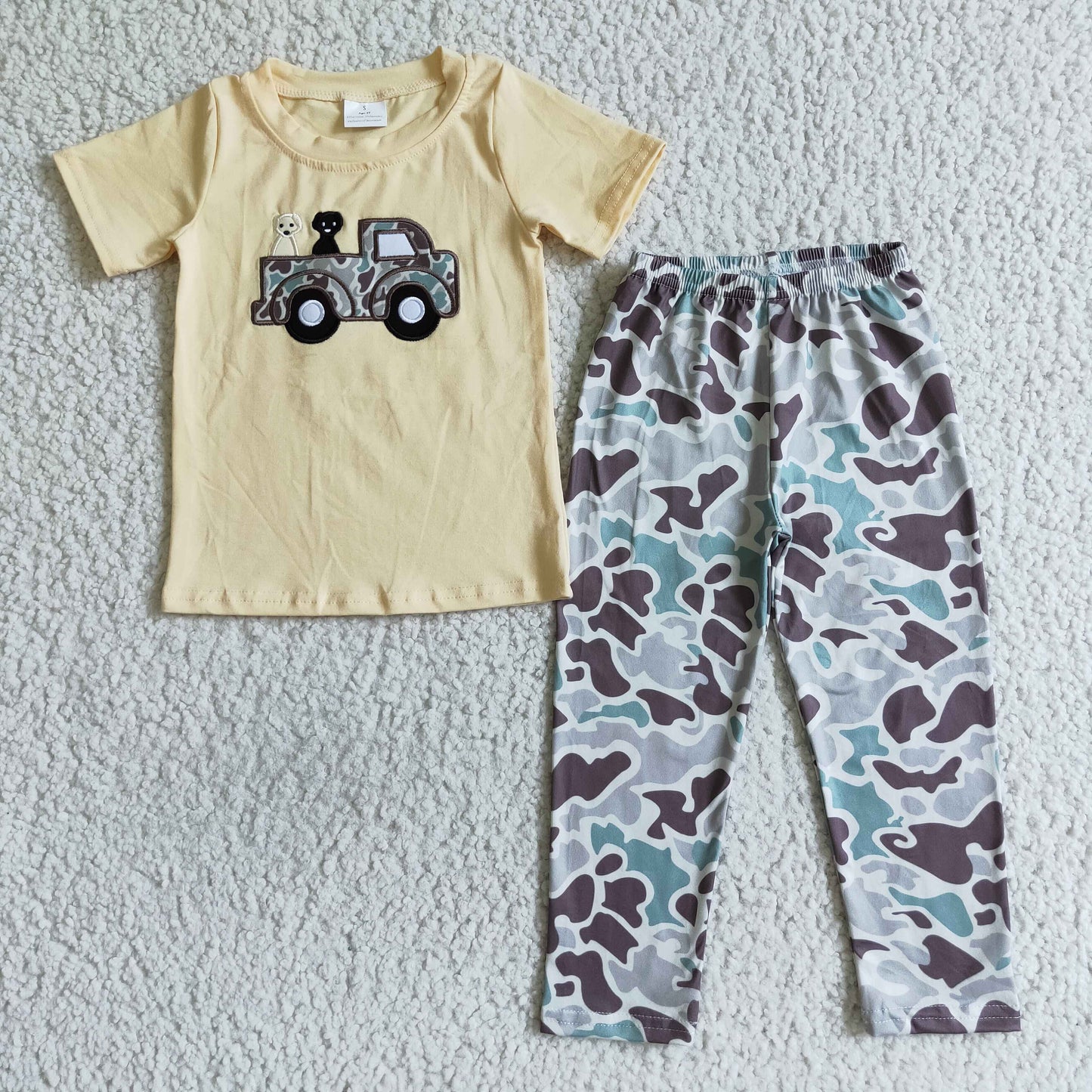 Dog camo truck embroidery boy clothing set
