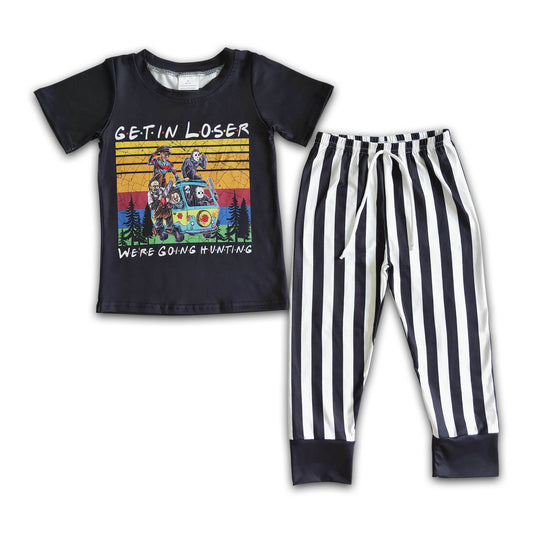 Black mystery shirt stripe pants kids boy Halloween outfits