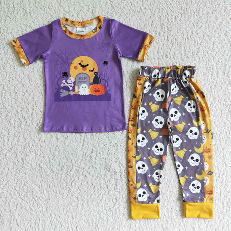 Ghost pumpkin screen print boy Halloween outfits