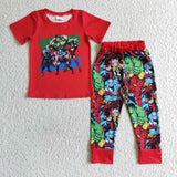 Green man red shirt pants boy clothing set
