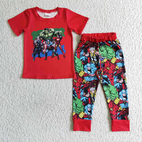 Green man red shirt pants boy clothing set