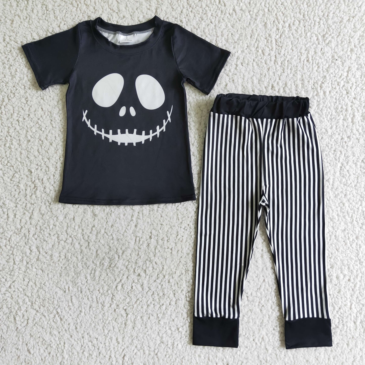 Skull black shirt stripe pants boy Halloween clothes