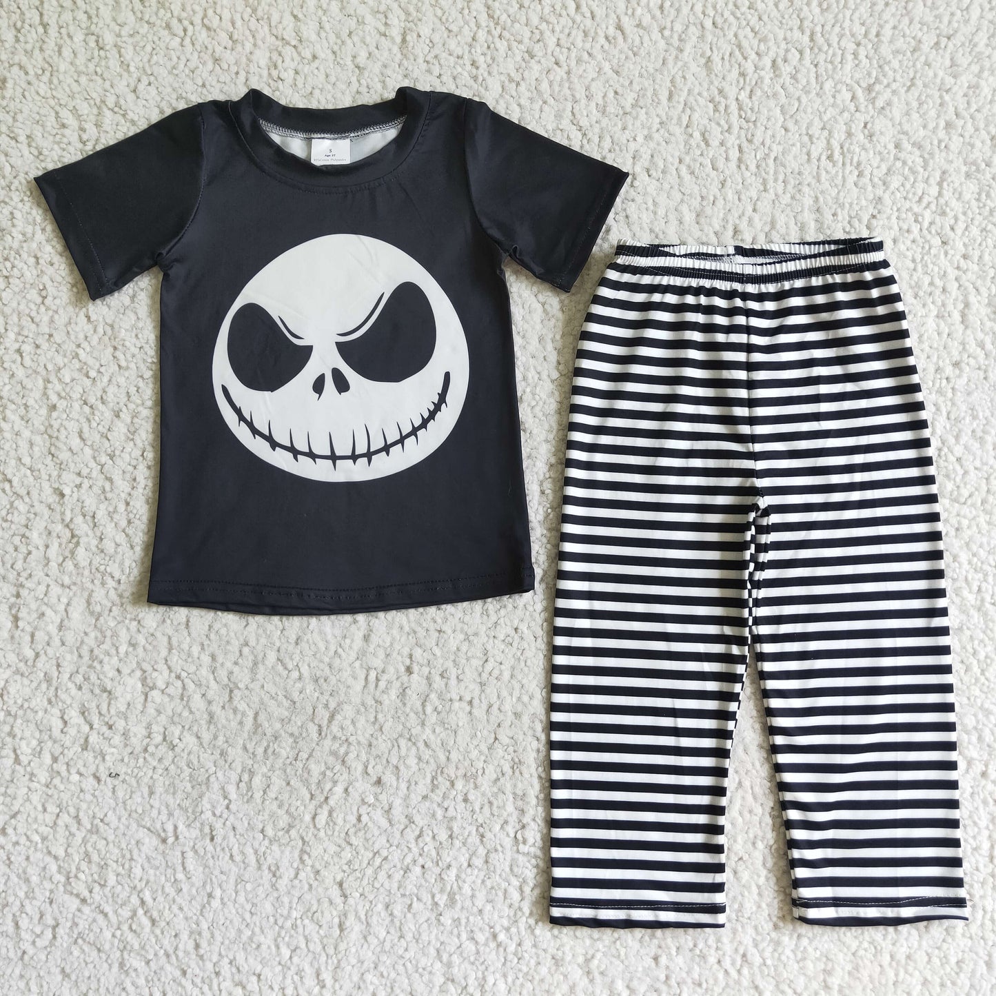 Black skull shirt stripe pants boy Halloween clothes