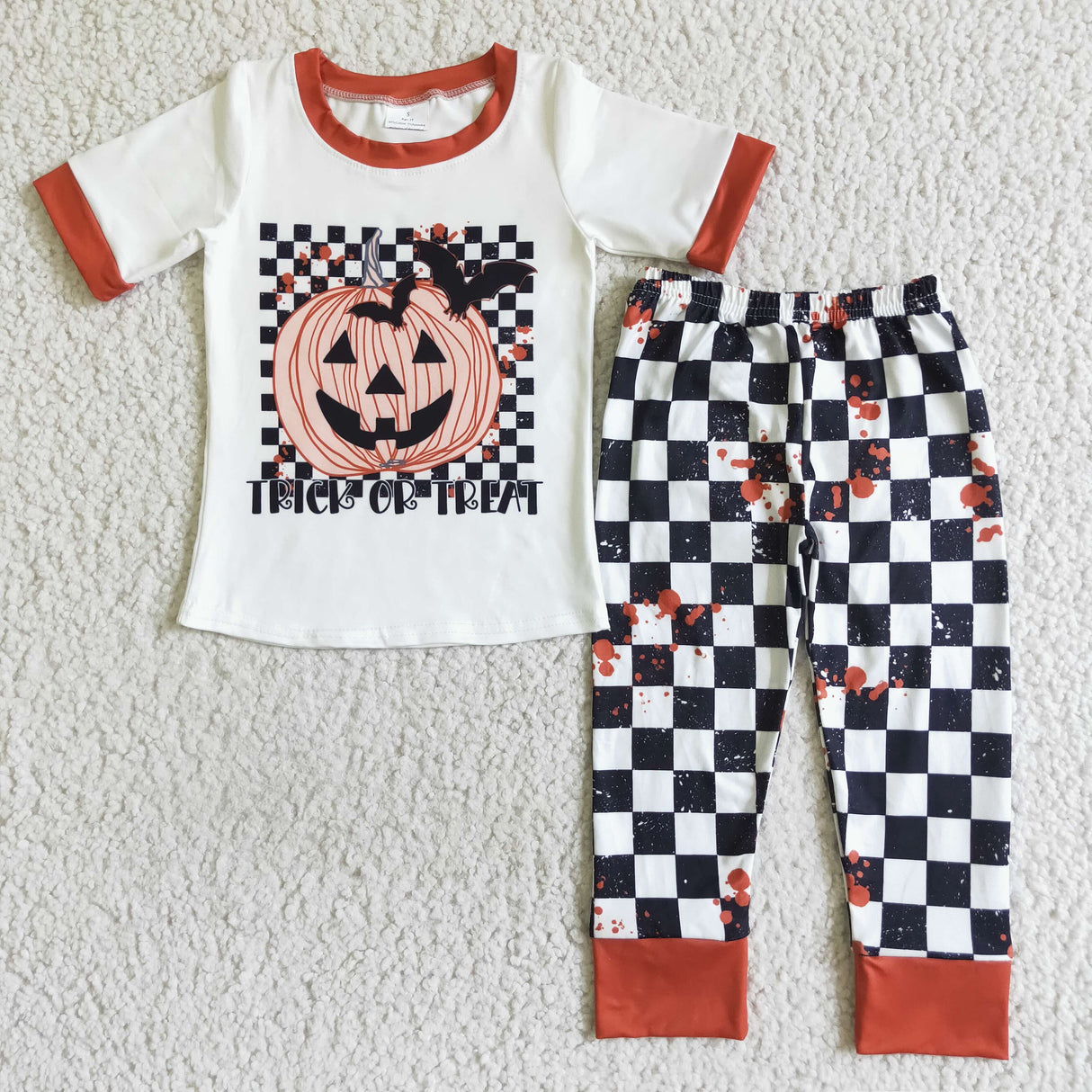 Trick or treat pumpkin plaid set boy Halloween clothes
