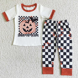 Trick or treat pumpkin plaid set boy Halloween clothes