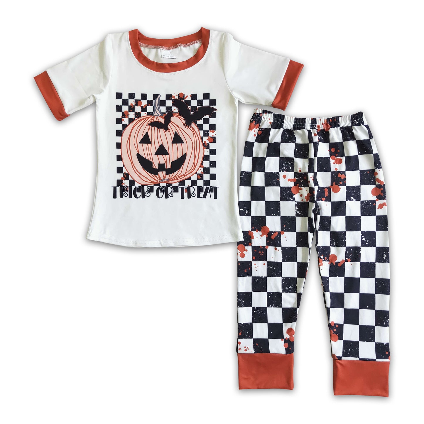 Trick or treat pumpkin plaid set boy Halloween clothes