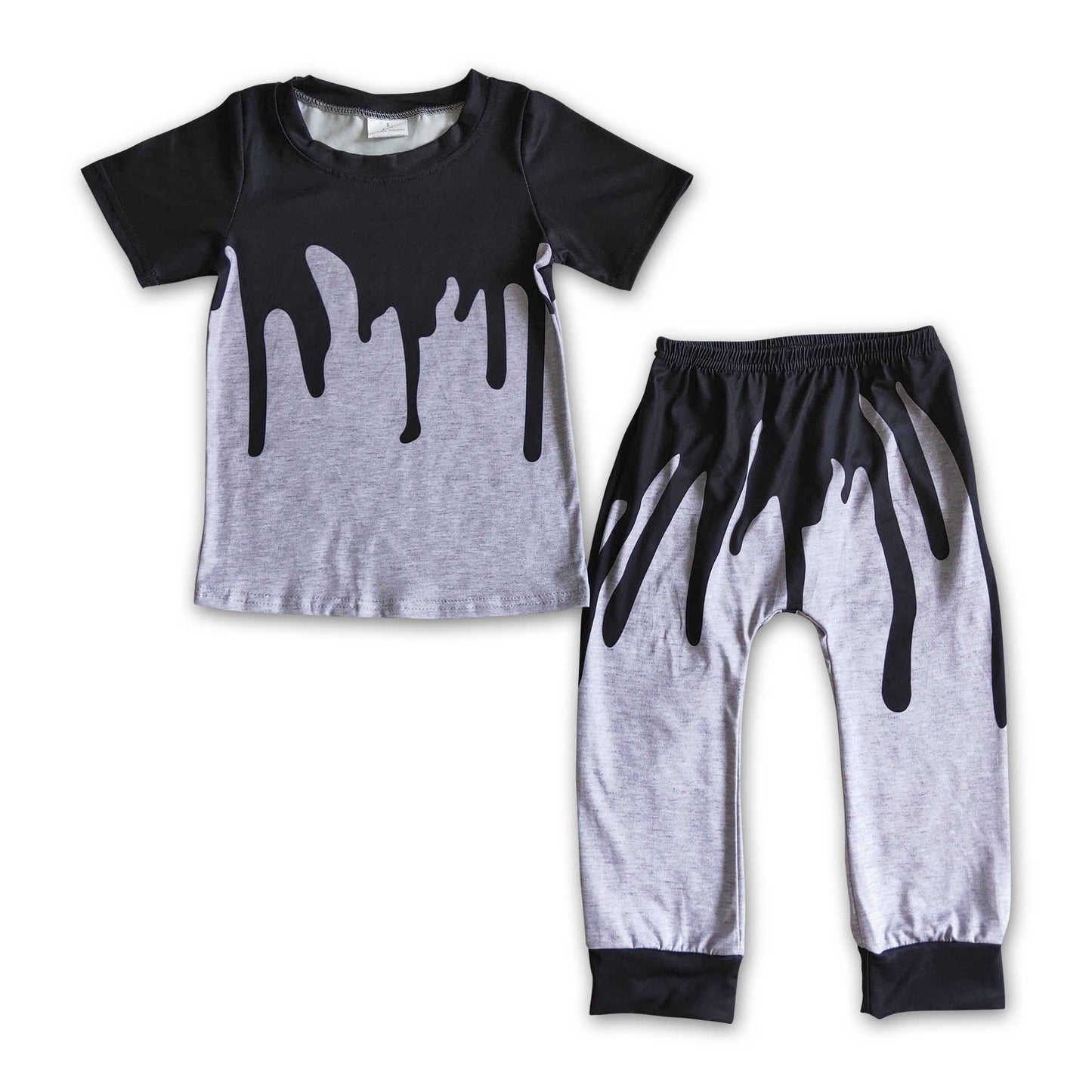Grey black short sleeve boy Halloween clothing set