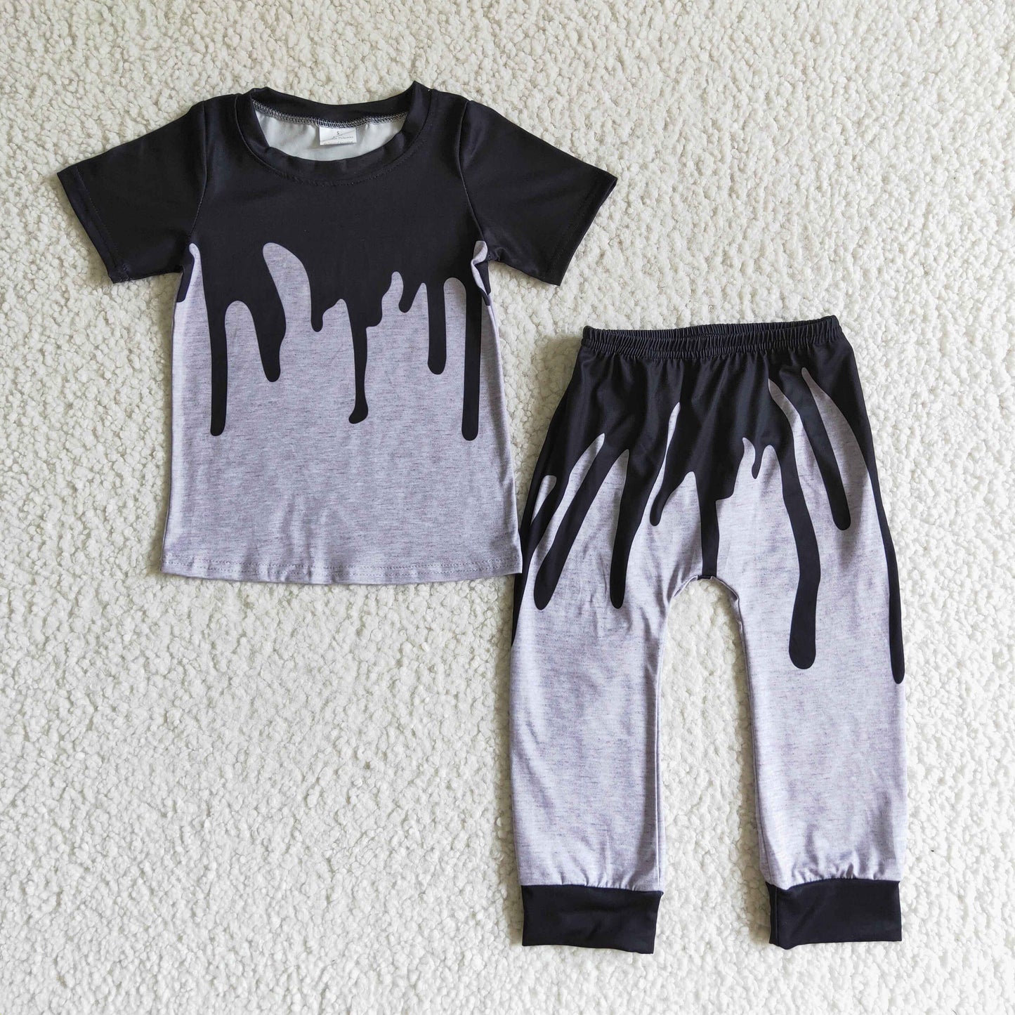 Grey black short sleeve boy Halloween clothing set