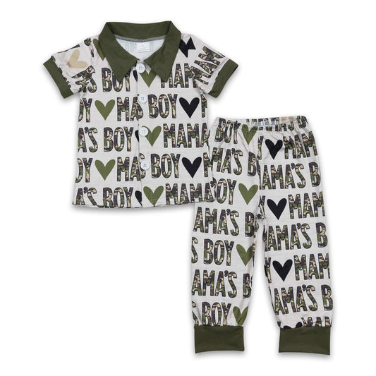 Mama's boy camo short sleeves pajamas kids boy clothes