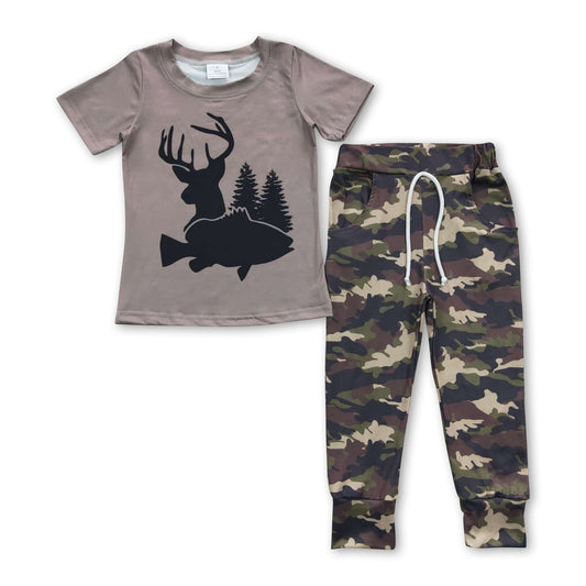 Deer fish top camo pocket pants boy hunting clothes