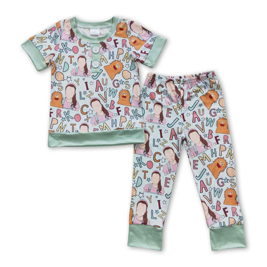 Letters short sleeves teacher kids boy pajamas