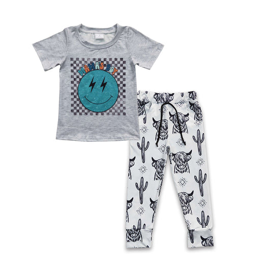 Mama's boy smile shirt highland cow cactus pants kids clothes