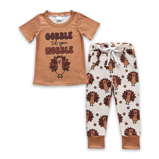 Gobble til you wobble turkey boy Thanksgiving outfits