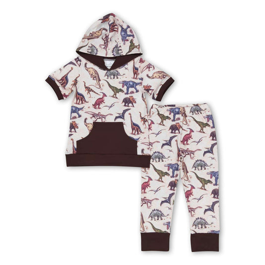 Dinosaur brown hoodie pants kids boy clothing set