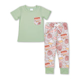 Short sleeves pocket baseball pants boy clothing set