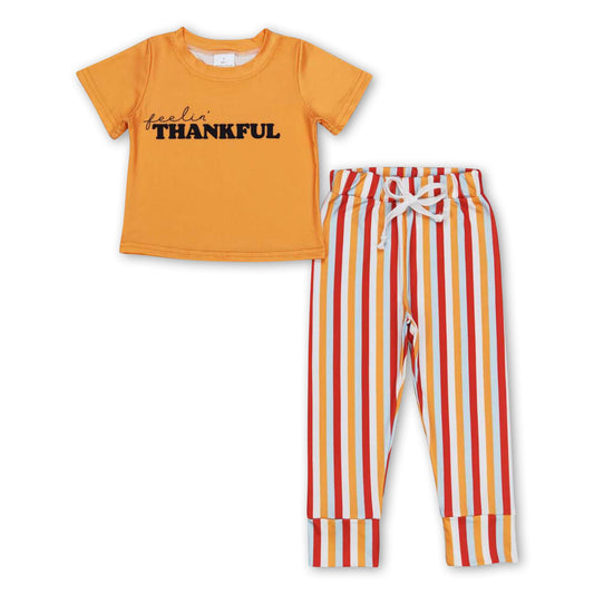 Feelin' Thankful top stripe pants boy Thanksgiving outfits