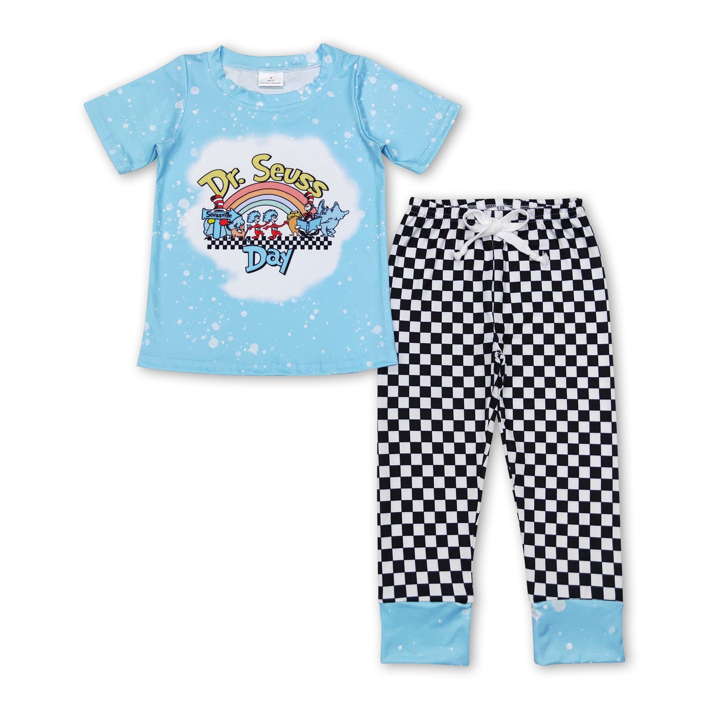 Cat rainbow top plaid pants boy clothing set