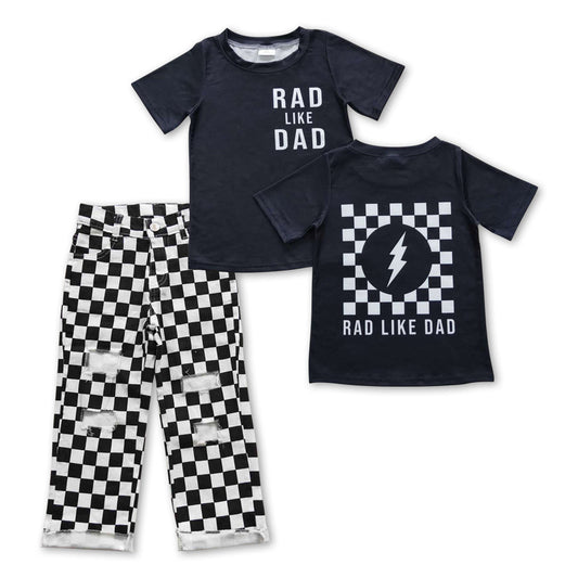 Black rad like dad top checked jeans kids boy outfits