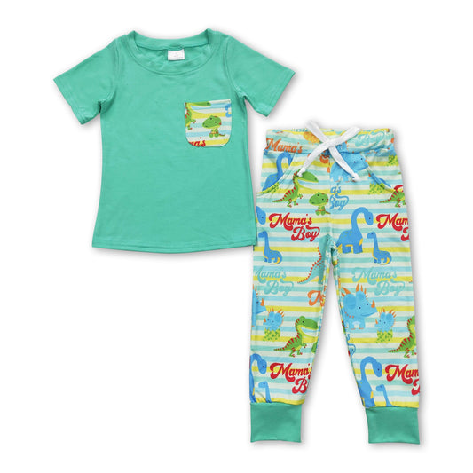 Mama's boy dinosaur pocket top pants kids clothing