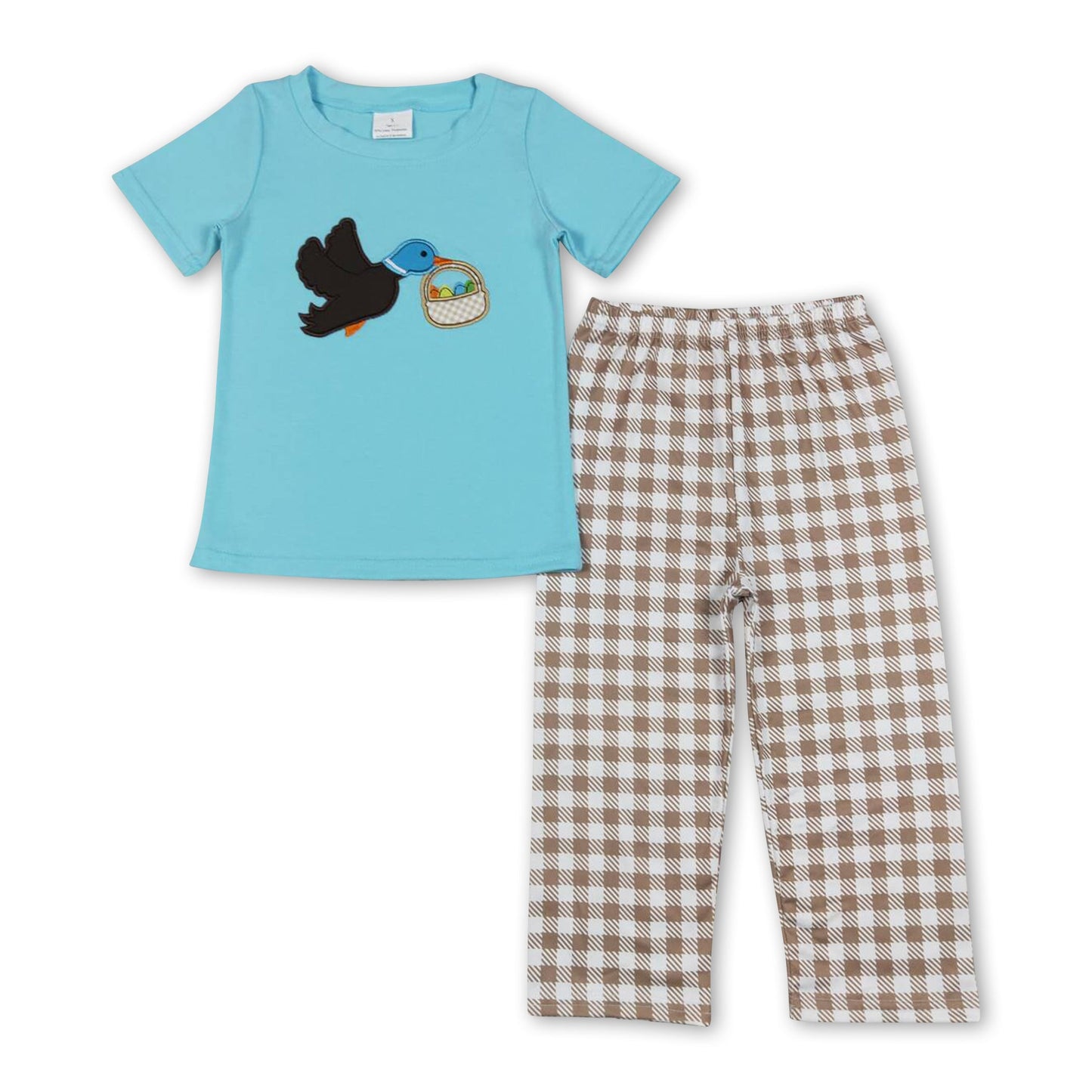 Duck eggs top plaid pants boy easter outfits