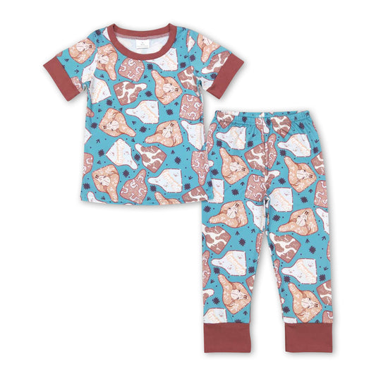 Brown short sleeves cow tags kids boy pajamas