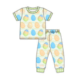Green stripe eggs short sleeves kids boy easter pajamas