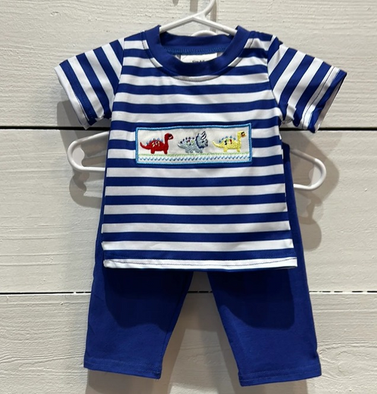 Blue stripe dinosaur top pants kids boy outfits