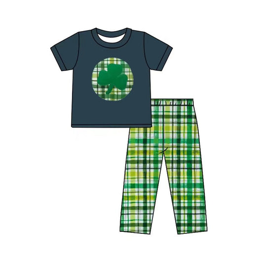 Green clover plaid top pants boys st patrick's outfits