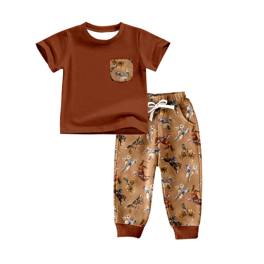 Short sleeves horse rodeo top pants western boys set