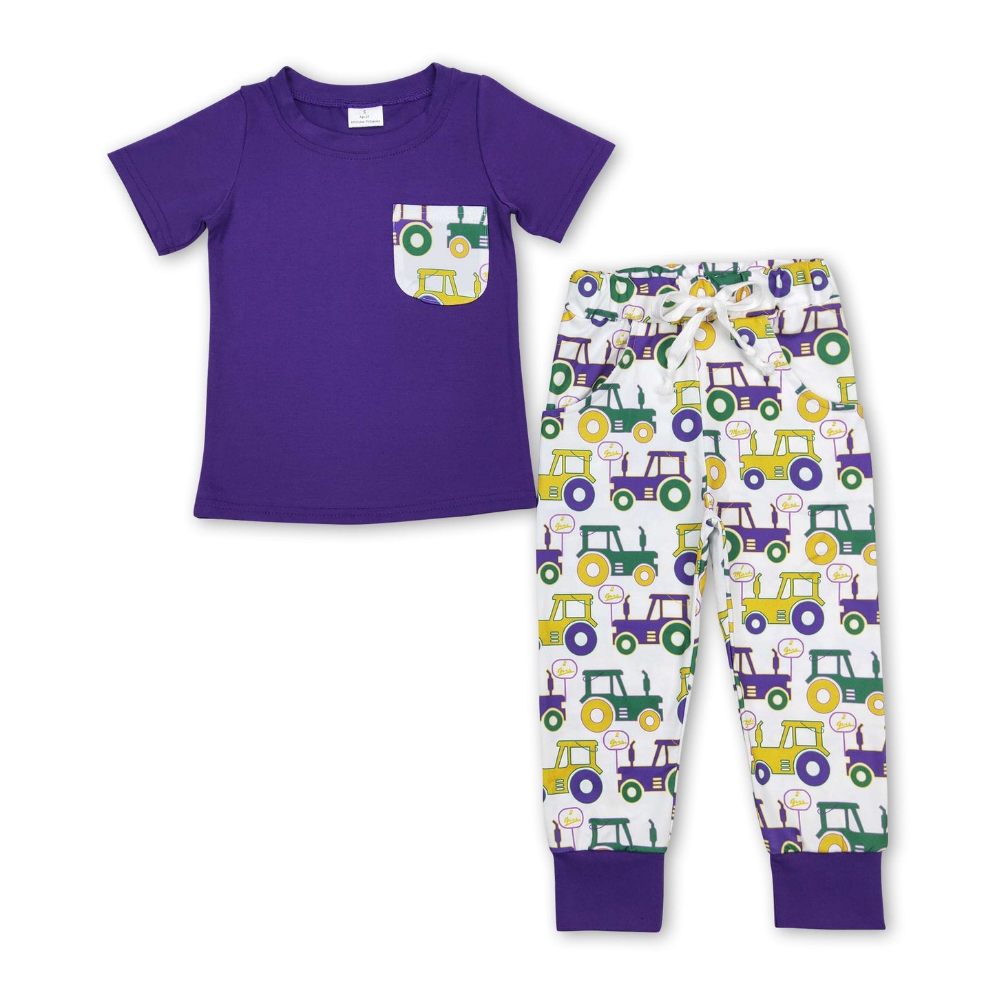 Tractor pocket top pants kids boys mardi gras outfits