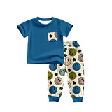 Blue pocket top smile pants boys clothing set