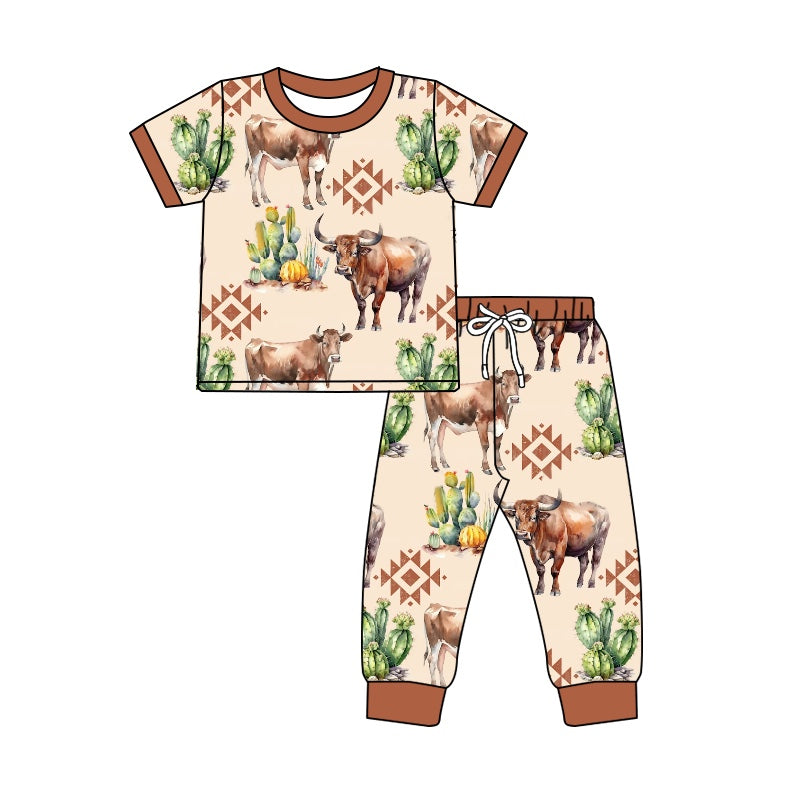 Short sleeves highland cow cactus top pants boys pajamas