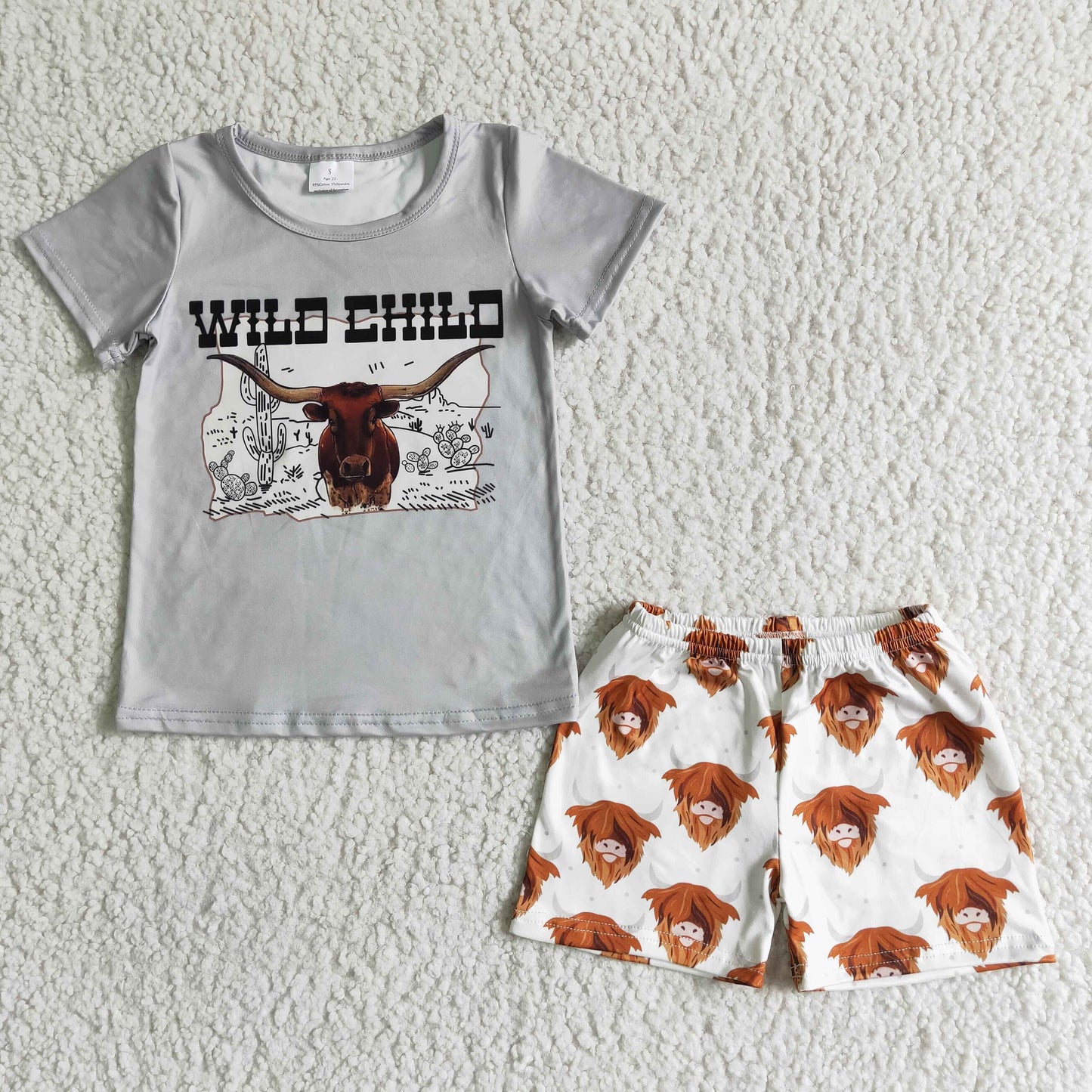 Wild Child shirt cow print shorts boy summer clothing