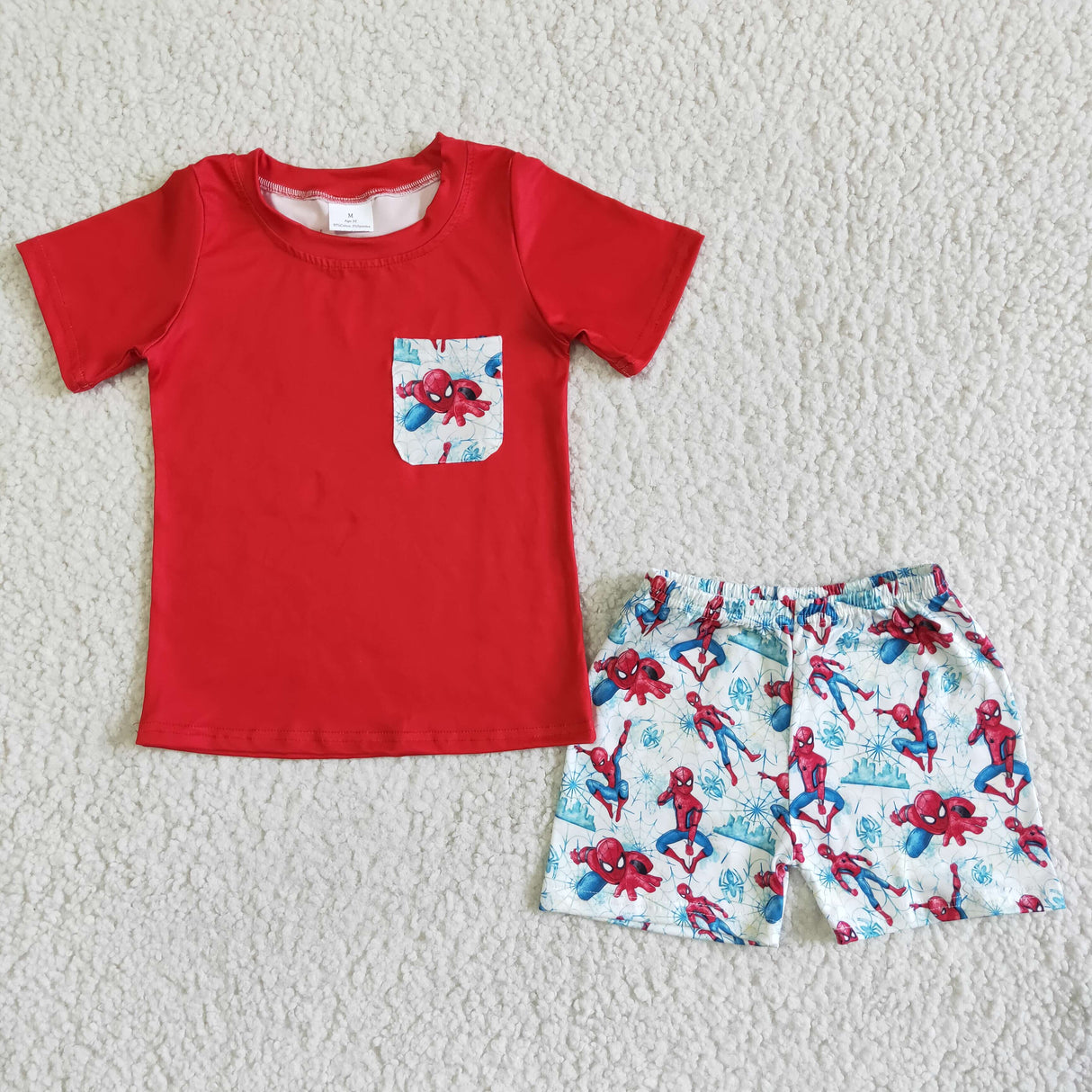 Red cotton shirt spider shorts boy summer clothes