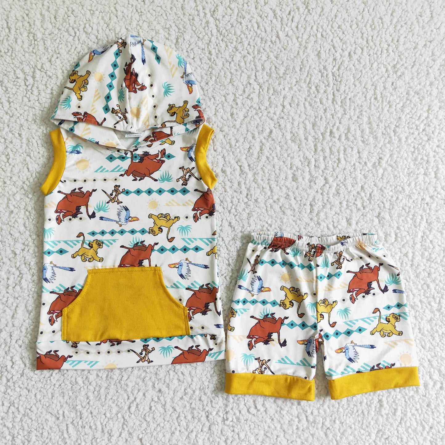 Sleeveless lion shirt shorts outfits boy summer hoodie set