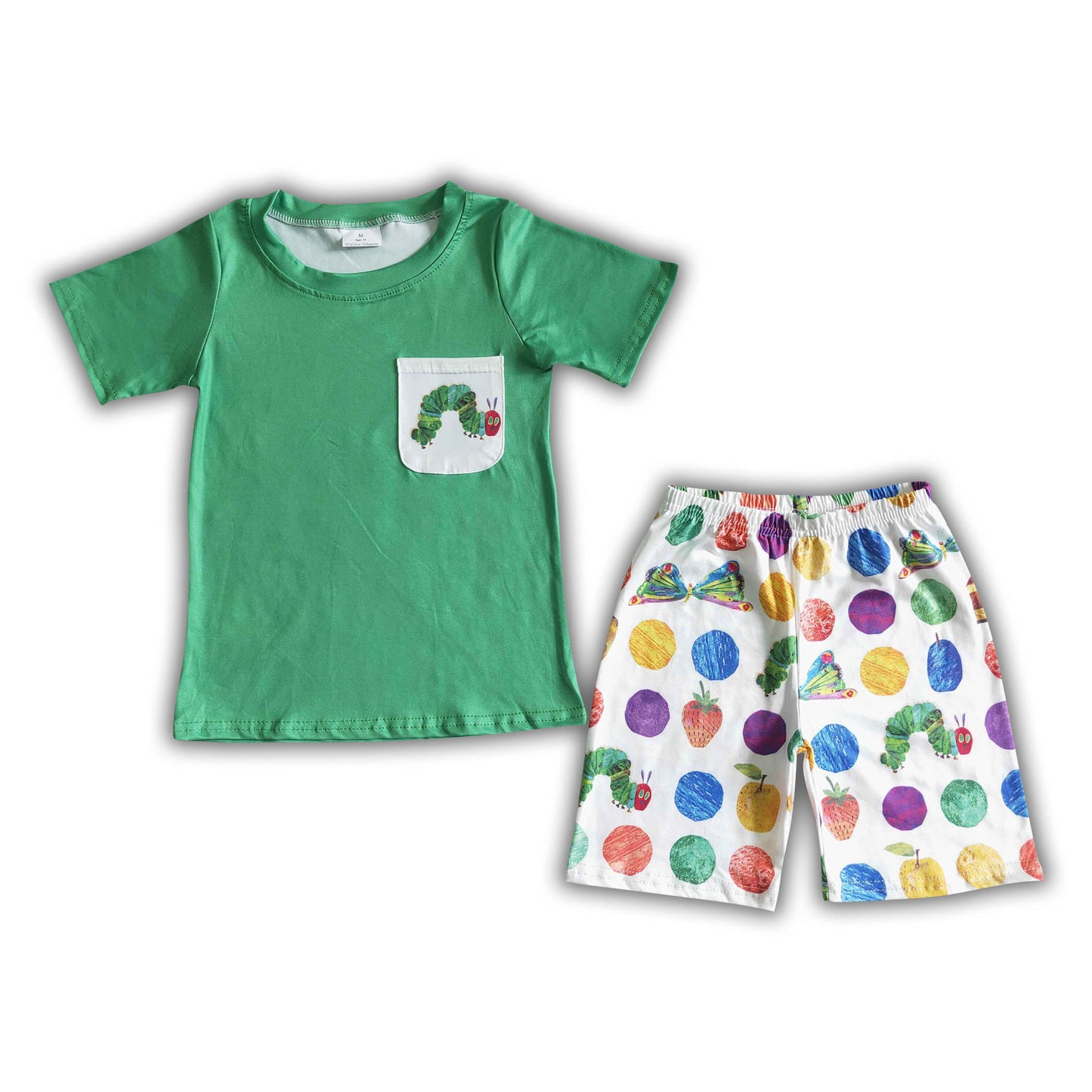 Green worm pocket baby boy summer outfits