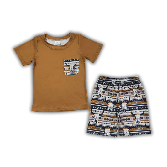 Bull skull pocket boy summer clothing set