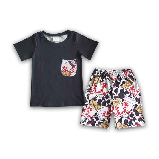 Black pocket fries shirt boy clothing set