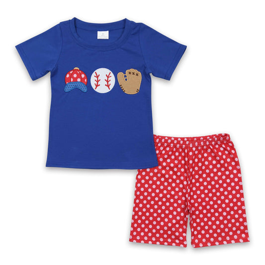 Baseball embroidery cotton shirt polka dots shorts boy summer clothes