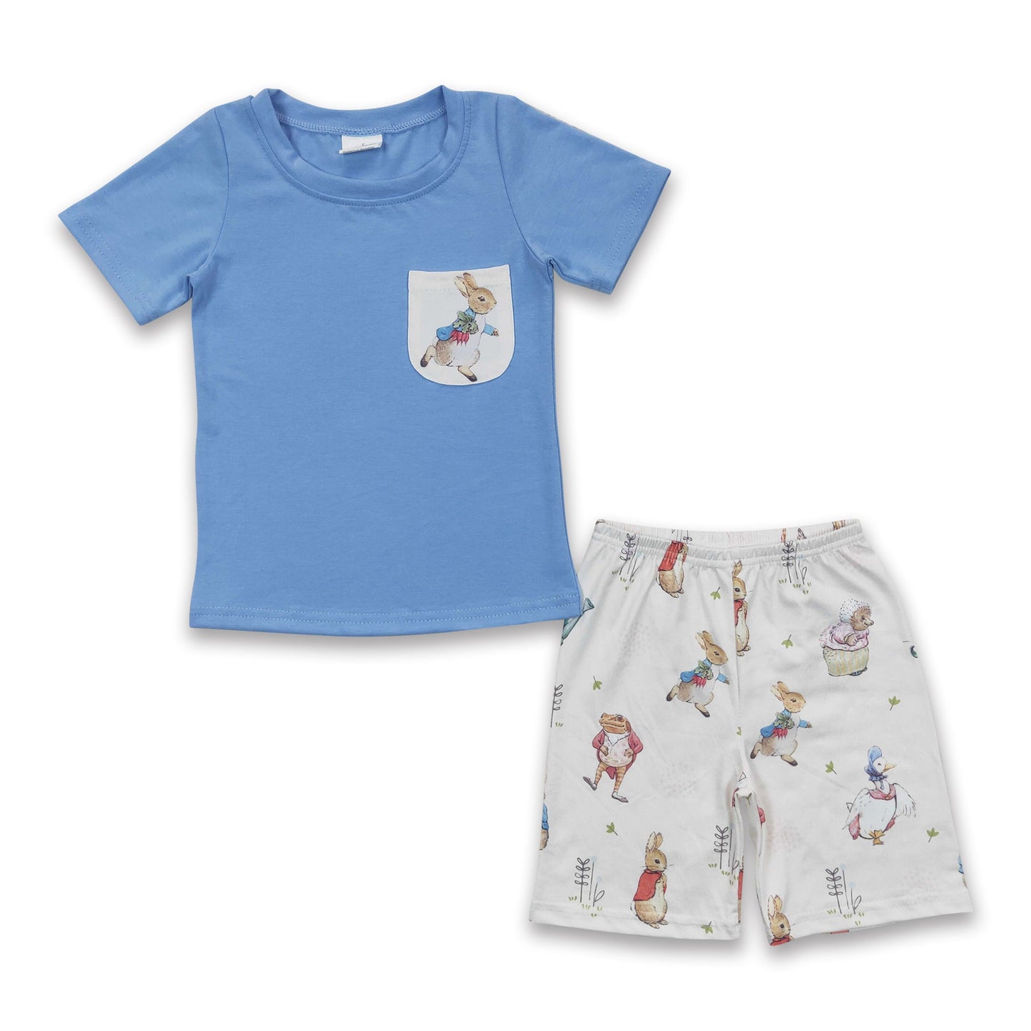 Blue rabbit pocket shorts kids boy easter clothing set