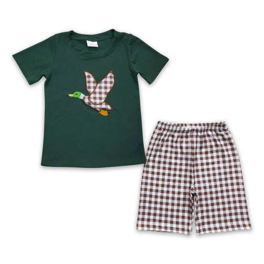 Duck embroidery cotton shirt brown shorts boy outfits