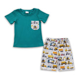 Excavator pocket shirt shorts kids boy summer outfits