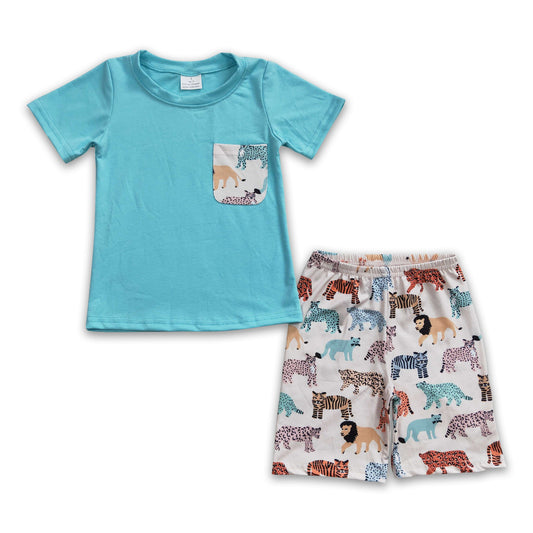 Lion tiger pocket shirt animal shorts kids boy summer outfits