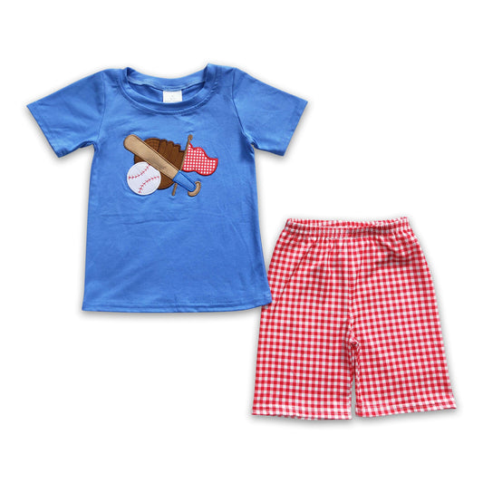 Baseball embroidery shirt plaid shorts boy team clothes