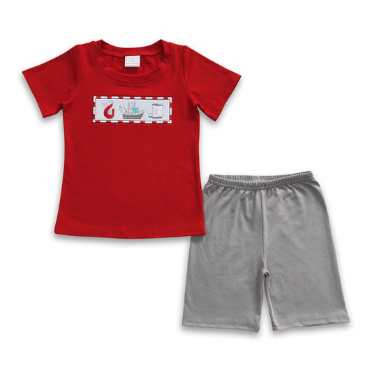 Crawfish sailboat embroidery shirt shorts boy summer clothing