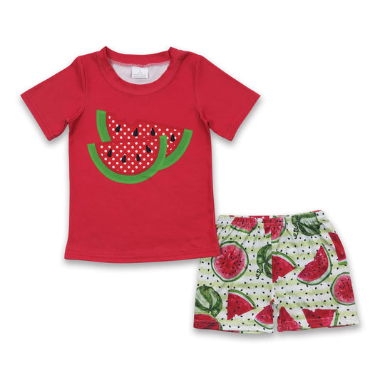 Watermelon red shirt shorts kids boy summer outfits