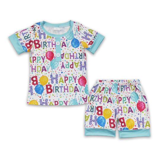 Happy birthday balloon short sleeves shorts kids boy pajamas